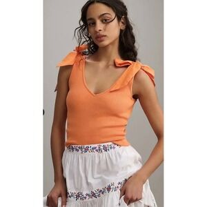 Maeve Orange Tie-Shoulder Ribbed V-Neck Tank